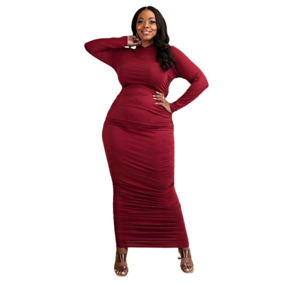 Hooded Maxi Dress | Burgundy - Picture 1 of 5